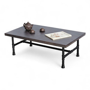 Table basse rectangulaire en bois de caoutchouc 100x60x35cm avec pieds en tuyau de style industriel rustique - Meuble de salon durable TT68042 - Product Image 1