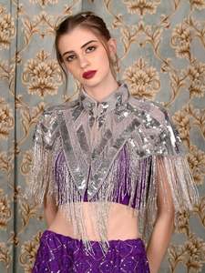 ชุดราตรีหรูหราป้องกันไฟฟ้าสถิตย์สำหรับสตรีพร้อมผ้าออร์แกนซ่าประดับลูกปัดประดับไข่มุกตกแต่งคริสตัลสวยงาม - Product Image 5