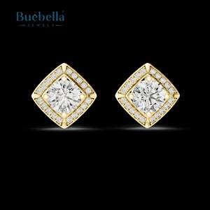 Pendientes de halo de diamantes redondos de Plata de Ley 925 para mujer, joyería de moissanita - Product Image 5