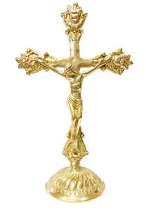 Croix de figurine crucifix debout avec idole en laiton de Jésus-Christ pour les cadeaux et la décoration finition dorée - Product Image 2