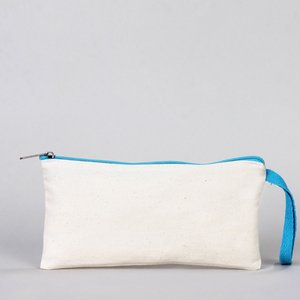 Turquoise Zippered Cotton Pouch 8x4 Portable Fabric Pencil <b>Case</b> - Product Image 1