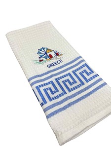 Paño de Cocina de Algodón Bordado con Tema Griego, Patrón Azul con Llaves Griegas, Estilo Popular, Promoción de Regreso a Clases, para el Hogar - Product Image 5
