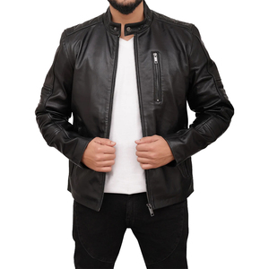 Chaqueta de camionero de piel de cordero auténtica acolchada de estilo universitario clásico de alta calidad al por mayor para hombre - Product Image 5