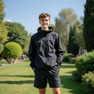 Conjuntos de pantalones cortos cortavientos de color sólido para hombre, Sudadera con capucha y cremallera impermeable, jersey de color sólido, chaqueta, conjunto de pantalones cortos cortavientos - Product Image 1