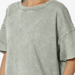 Premium Slim Custom Vintage Acid Wash Camiseta 100% algodón de alta calidad mujeres cuello redondo tejido de punto de peso pesado transpirable - Product Image 3