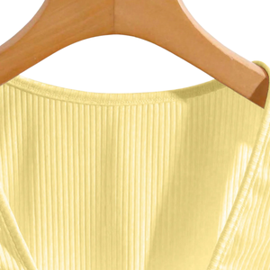 Women's Ribbed Knit Crop <b>Top</b> Ruffle <b>Sleeve</b> Button Front Fitted Waist Square Collar Casual Regular Fit Summer Blouse 100% Cotton - Product Image 6