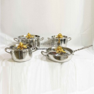Elegant Europe Silver Hammered Finish Cooking Pots Pan Set Decorative Gold Pumpkin Lids Stainless Steel Eco-Friendly Gas - Product Image 4