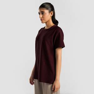 T-shirt GridLock à motif uni en tissu tricoté lourd de 200 grammes, couleur marron, avec logo brodé, étiquette personnalisée, respirant, style hip-hop - Product Image 2