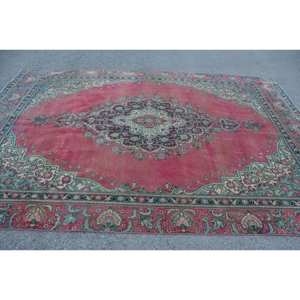 พรมขนสัตว์ตุรกีวินเทจสีแดงสีฟ้า7.5 x 10.8ft ขนาดใหญ่ Boho พื้นที่ปะติดปะต่อกันสี่เหลี่ยมผืนผ้าห้องโถงน้ำยางคลาสสิกสำหรับห้องนอนห้องนั่งเล่น - Product Image 3