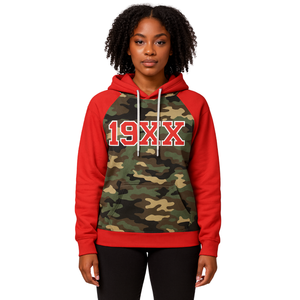 DST Delta Camo Body Red Raglan Mangas Sudadera con capucha Mezcla de algodón Hermandad de mujeres griega Ropa Divine Nine HBCU Greek Life Año de fundación - Product Image 1