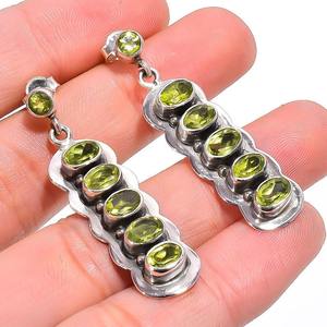 ต่างหูพลอยเพอริดอทสำหรับผู้หญิงเครื่องประดับเงินสไตล์ Boho 925สเตอร์ลิงเงินทำด้วยมือของขวัญสำหรับเธอ - Product Image 1