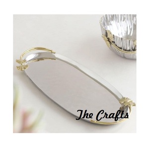 Plateau de service en métal couleur or avec poignées en feuille Plateau à café thé collations fruits de qualité supérieure à des prix raisonnables - Product Image 6