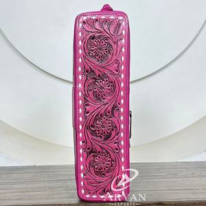 Étui de voyage artisanal en cuir de vachette floral ciselé à la main 2026 pour fer à friser et lisseur, résistant à la chaleur avec fermeture éclair - Product Image 1