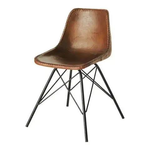 كرسي حانة من الجلد البني الصناعي مع قاعدة مطلية ببودرة معدنية كراسي على شكل فراشة بلمسة نهائية سوداء منتج بالجملة