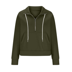 Sudaderas cortas con cuello alto y cremallera para mujer, modernas para invierno, con logo frontal personalizable, de algodón y forro polar - Product Image 5