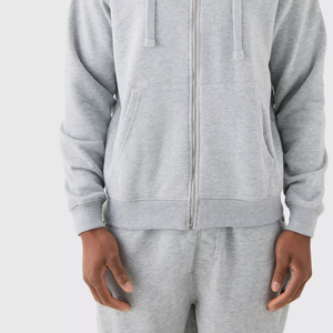 Sweat à capuche zippé en polaire lourd 400 g/m², 100 % coton, noir uni, coupe classique, saison hivernale, col à capuche, fermeture éclair, thermique - Product Image 6