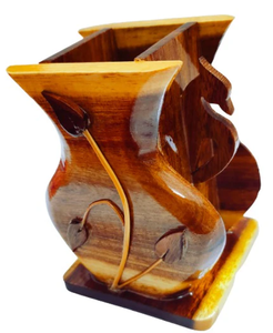 Vase décoratif en bois fabriqué à la main avec décoration de salon de sculptures florales - Product Image 4