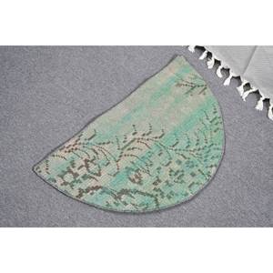 Tapis Turc Vintage Moderne 2.5X1.5 pieds Vert Beige Patchwork Design Fait Main Laine Seagrass Fourrure Latex Couloir Classique - Product Image 4