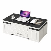 Table basse multifonctionnelle à double usage avec plateau relevable, hauteur réglable, en bois massif et verre trempé, rangement intégré, couleur personnalisable, facile à assembler