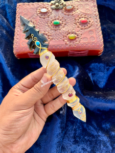 Fabriqué à la main noir obsidienne sélénite pointe de flèche baguette de guérison Figurine nettoyage spirituel énergie pierre artisanat fil Wrap Feng Shui - Product Image 3