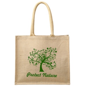 Custom Printed Eco-Friendly Jute Tote Shopping <b>Bag</b> with Webbing Tape Handle Personalized Logo - Product Image 1