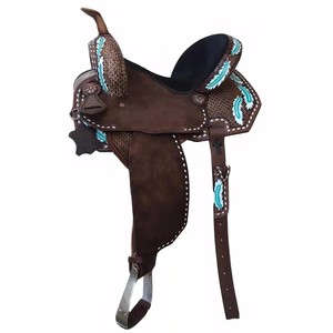 Selle de cheval de cowboy usinée marron foncé en cuir Western Show baril selle de cheval de course selle d'équitation portable prête à expédier - Product Image 1