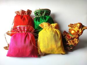 Indian Handmade Women Lehriya/patola Potli Bag,purse/drawstring Bag/party/mehndi/<b>wedding</b> Handbag <b>Favour</b>/giveaways/Return Gift - Product Image 2