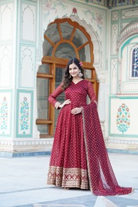 Latest Designer Jacquard Silk Embroidery Anarkali <b>Gown</b> by Fab Zone High Quality Heavy Ethnic Print for Festive Parties Adults - Product Image 3