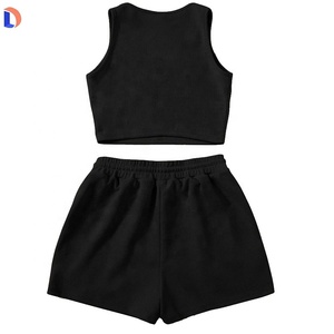 Haute qualité solide 2 pièces ensembles creux cravate hauts haut court vêtements de sport ensembles pour femmes 2022 Sexy débardeurs - Product Image 4