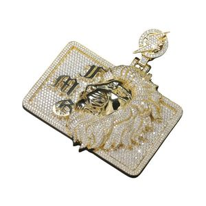 Colgante de Lujo con Rostro de Jesús Dorado, con Marco Cuadrado de Moissanita Totalmente Incrustada, en Plata de Ley, Joyería Hip Hop, Amuleto de Alta Gama - Product Image 1