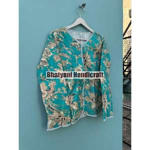 Automne unisexe court matelassé Kantha indien fait à la main Floral coton respirant fini Style bohème manteau d'hiver - Product Image 3