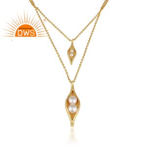 Collier de perles naturelles en gros plaqué or argent graine dosette collier de créateur femmes déclaration fabricant de bijoux - Product Image 3