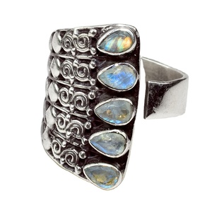 Shri Ashapura Jewels Awesome White Rainbow <b>Moonstone</b> 925 Sterling Silver Bezel Set Bohemian <b>Rings</b> for Weddings Anniversaries - Product Image 3