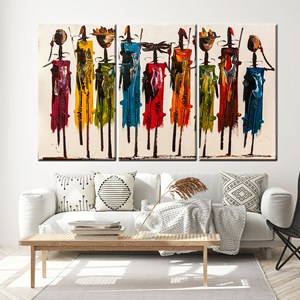 Impression sur toile d'art ethnique élégante - Décoration d'inspiration africaine, 3P : encadrée - Product Image 1