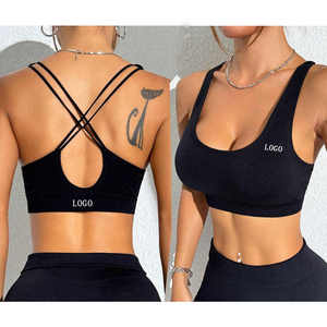 Venta al por mayor de mujeres de estilo romántico de espalda cruzada Yoga Sujetador deportivo sin costuras sólido Fitness entrenamiento gimnasio Tops transpirable personalizado adultos - Product Image 6
