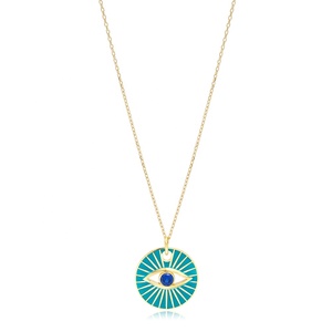 Ojo diseño redondo esmalte colgante hecho a mano turco 925 joyería de plata esterlina - Product Image 1