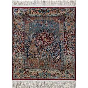 Tapis en soie bleue noué à la main Gulmarg Pae-4067, rectangulaire, en viscose, motif médaillon, patchwork abstrait, adapté aux voitures, pour la maison et les couloirs - Product Image 1