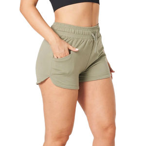 Short femme pour la saison d'été taille haute respirant grande taille short de course uni couleur unie en polyester/coton - Product Image 4
