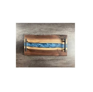 Bandeja de Servicio de Comida para Restaurante de Bodas de Calidad Antigua, Resina y Madera de Acacia con Mango de Metal para Fiestas, Uso en Mesa de Comedor del Hogar - Product Image 1