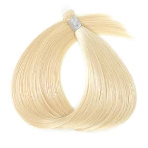 Pour les extensions de cheveux Genius Weft # 60 mèches de cheveux vierges russes blond platine 12A, lisses, à clipser, avec trame plate souple - Product Image 1