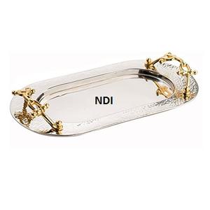 Plateau de petit-déjeuner d'occasion polyvalent Poignée de designer Design martelé Plateau de service de qualité supérieure Maison Hôtel Restaurant Plateau en métal - Product Image 5