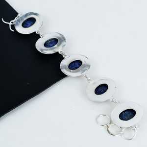 <b>Indian</b> Handmade Lapis Lazuli Gemstone 925 Sterling <b>Silver</b> Vintage Boho & Hippie Shape Christmas Gift Bracelets for Unisex - Product Image 3