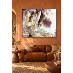 Impression sur toile de la silhouette d'une femme en aquarelle aux tons bruns de Fida - Product Image 2