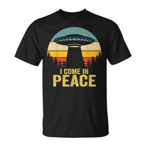 I Come In Peace <b>Alien</b> <b>T</b>-<b>Shirt</b> Retro UFO Design Unisex Adult Size - Product Image 1