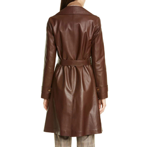 Abrigo de Cuero Tipo Gabardina para Mujer, Piel de Oveja Genuina, Color Marrón, Abrigo Largo de Invierno - Product Image 5