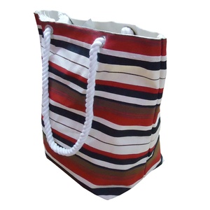 Sac à provisions de plage en toile de coton très à la mode poignée de corde torsadée imprimé à rayures pour filles garçons pour l'été automne - Product Image 3