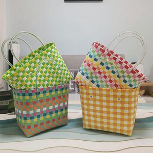 New Release Summer Little Basket Hand Woven Straw Bag Cute Colorful PVC Hundred Collision Color Small Size Holiday Beach Bag - Product Image 1