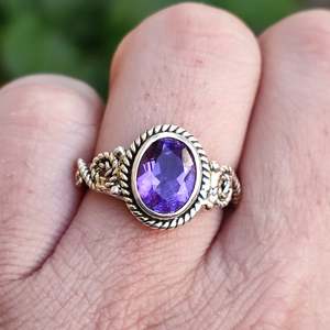 Purple Amethyst <b>Statement</b> <b>Ring</b> February Birthstone Handmade Sterling Silver Gemstone <b>Ring</b> 18K Plating Boho Style Perfect Gift - Product Image 1