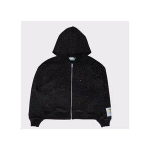 Vente en gros sur mesure 100% coton 400 g/m² coton lavé pull sur toute la surface brodé strass thermique fermeture éclair complète - Product Image 3