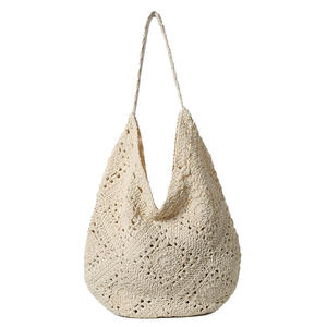 Bolso de Mujer Tejido a Mano con Hilo de Algodón y Crochet, Diseño de Cuadrado Granny y Flor Hueca, Accesorio de Moda con Tejido de Paja - Product Image 1